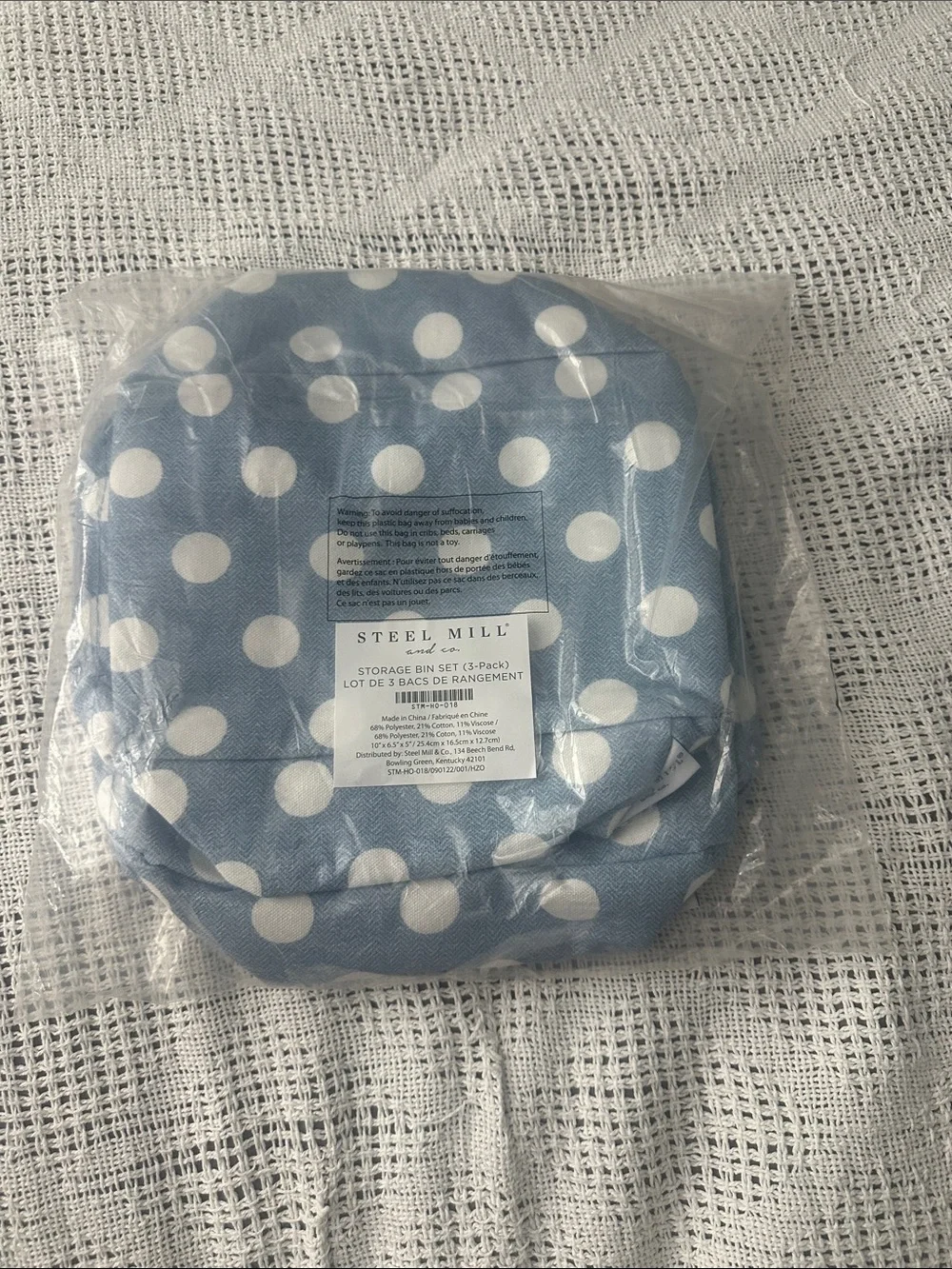 Blue Polka Dot Storage Bin Set - 3 Pack